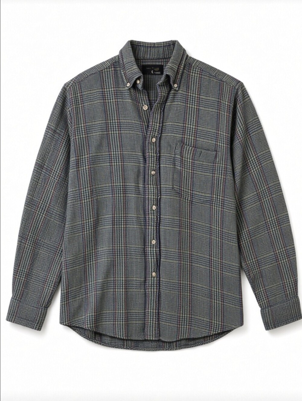 VintagevOrvis Men's Medium Cotton Flannel Shirt Glen Plaid Button Down Green